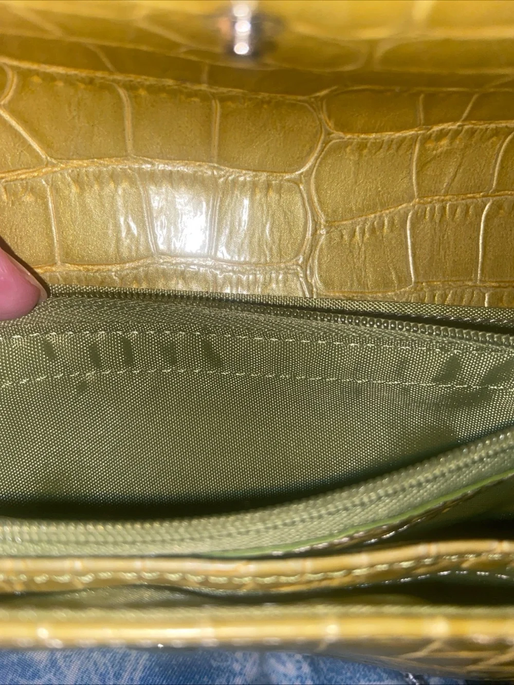 Liz Claiborne Faux Green Croc-Embossed Baguette